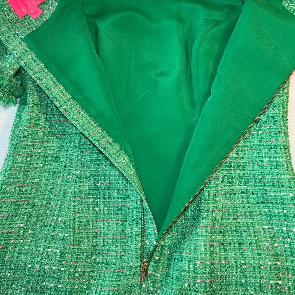 Lilly Pulitzer Ryner Boucle Kelly Green Tweed Midi Dress Size 8 - Picture 8 of 14